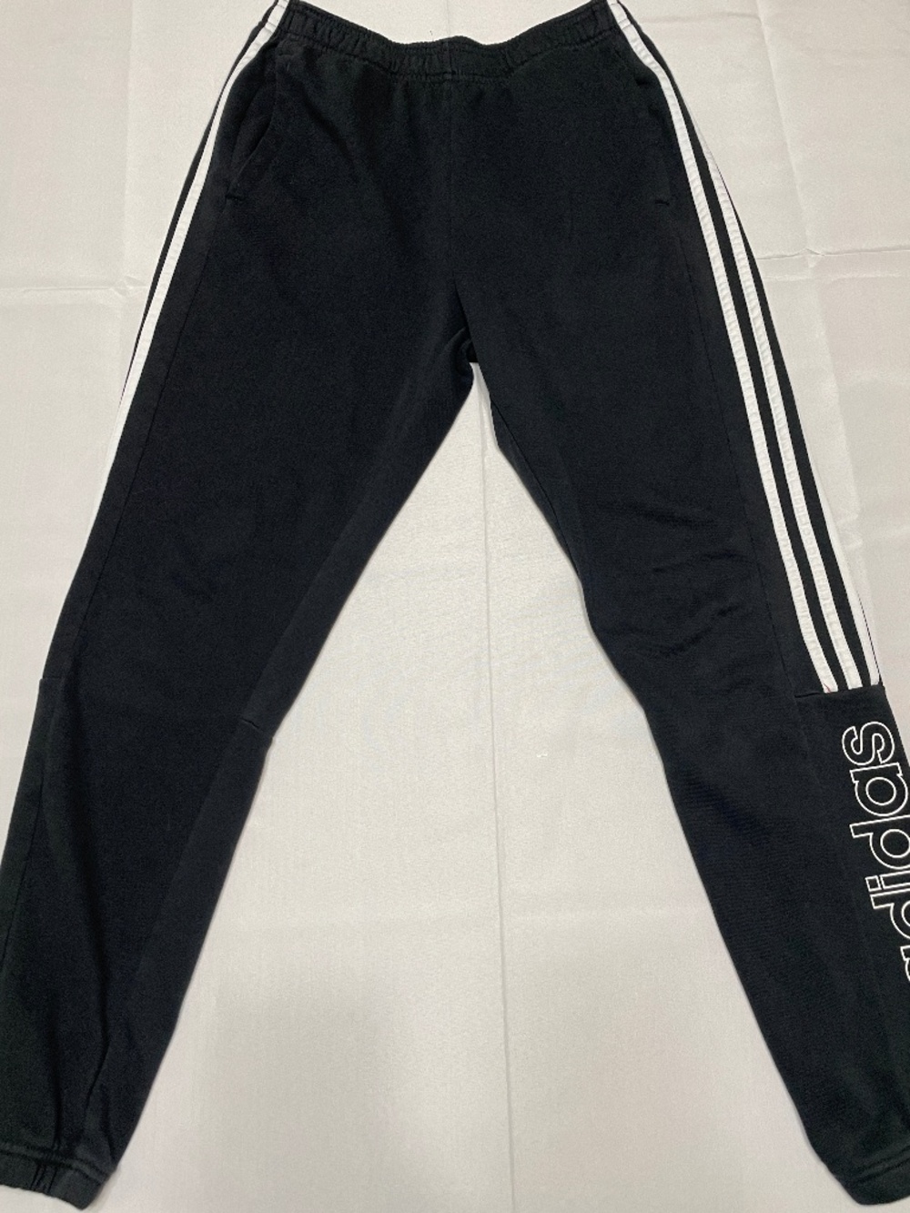 adidas Mens Jogger Sweatpants Black White 3 Stripe Logo Tapered Athletic Pants
